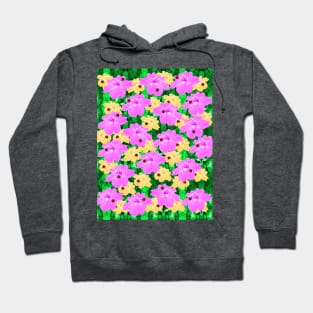 Pink and yellow flowers, ladybugs and leaves pattern Hoodie